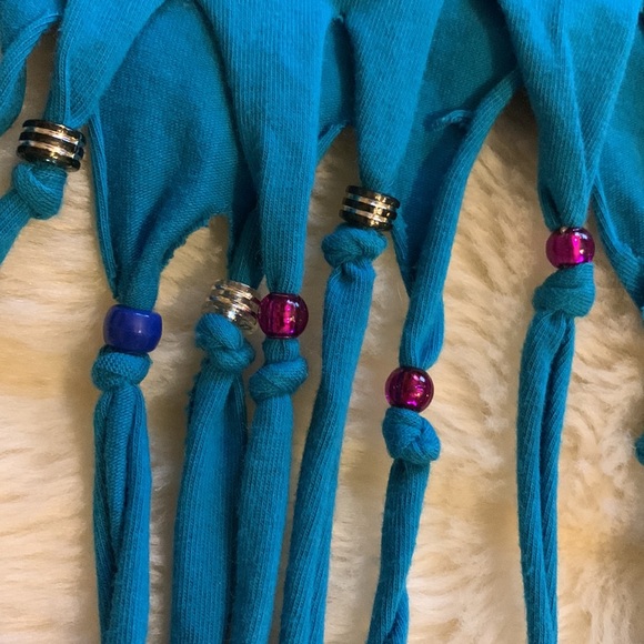 Hand beaded fringe turquoise teal tank top Upcycled and unique ooak  S M - Picture 5 of 12
